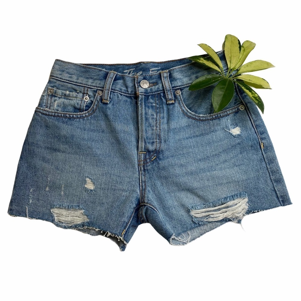FREE PEOPLE Sophia Waves distressed jean shorts 24 - Picture 2 of 8